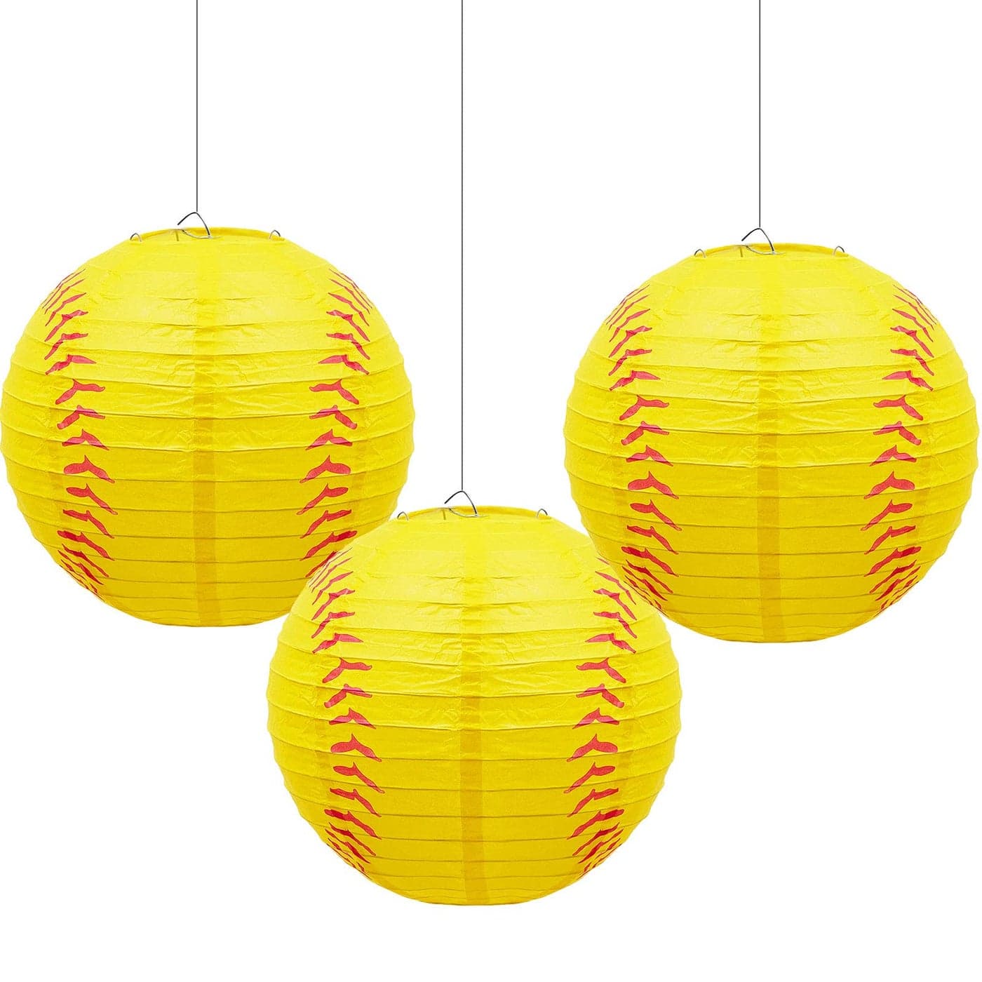 3 Pieces Softball Paper Lantern 8 Inches Softball Hanging Lantern Decoration for Sports Themed Party Festival Celebration