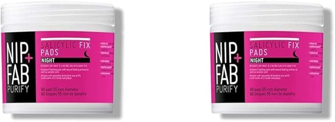 Nip Fab Saliyclic Fix Night Pads for Face with Hyaluronic Acid Exfoliating Facial Pad BHA Exfoliant for Skin Hydration Acne Breakouts and Blemishes 60 Pads 80 ml