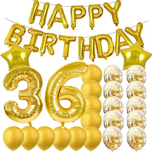 ZSNWGZ Sweet 36th Birthday Decorations Party SuppliesGold Number 36 Balloons36th Foil Mylar Balloons Latex Balloon DecorationGreat 36th Birthday for GirlsWomenMenPhoto Props