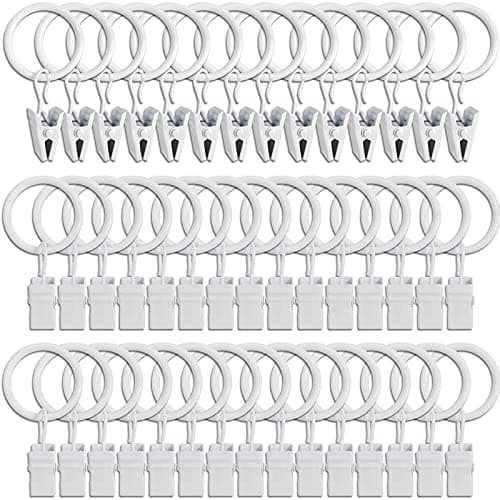 LLPJS 44 Pack Curtain Rings with Clips Curtain Clip Rings Hooks Bow Hanger Clips for Hanging Drapery Drapes Bows Ring 1 inch Interior Diameter Fits up to 58 Rod White