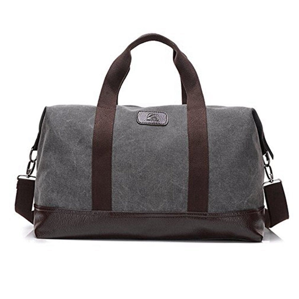 Travel Duffle Bag Canvas Leather Gym Weekend Bag Grey