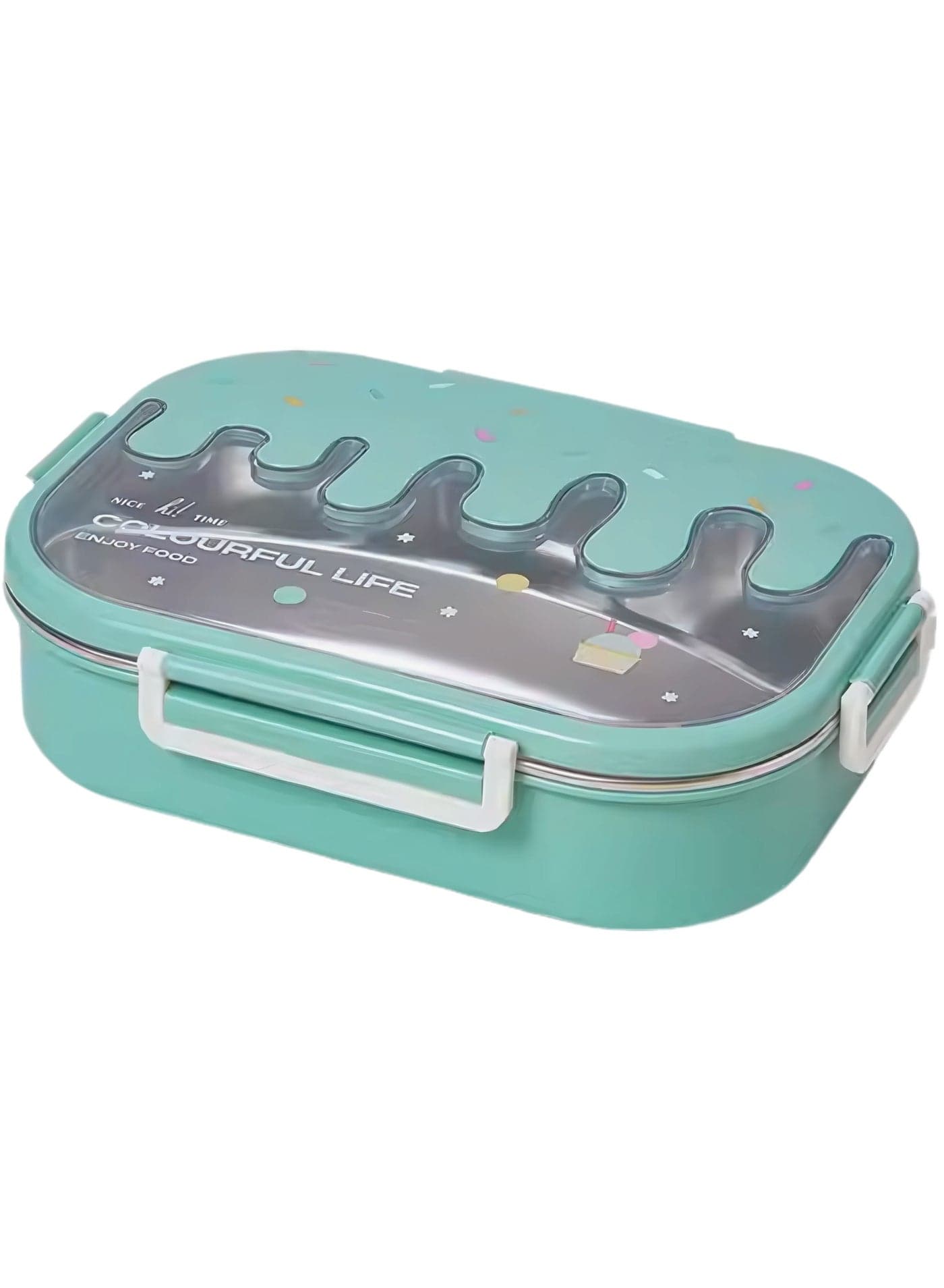 Twisoo Creative 2 Compartment Stainless Steel Lunch Box BPA Free Leakproof Clip Lock Ideal for Ice Cream and Steel Food Container Kids School Lunch box (Green)