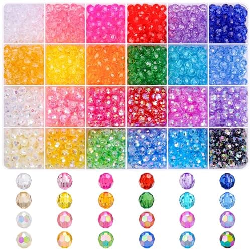 BONNY BOXX 1800PCs 6mm Acrylic Faceted Round Beads AB Regular Colors Crystal Bead for Jewelry Making DIY Friendship Bracelets Necklaces Earrings Rainbow Color Spacer Beads for Crafting Projects