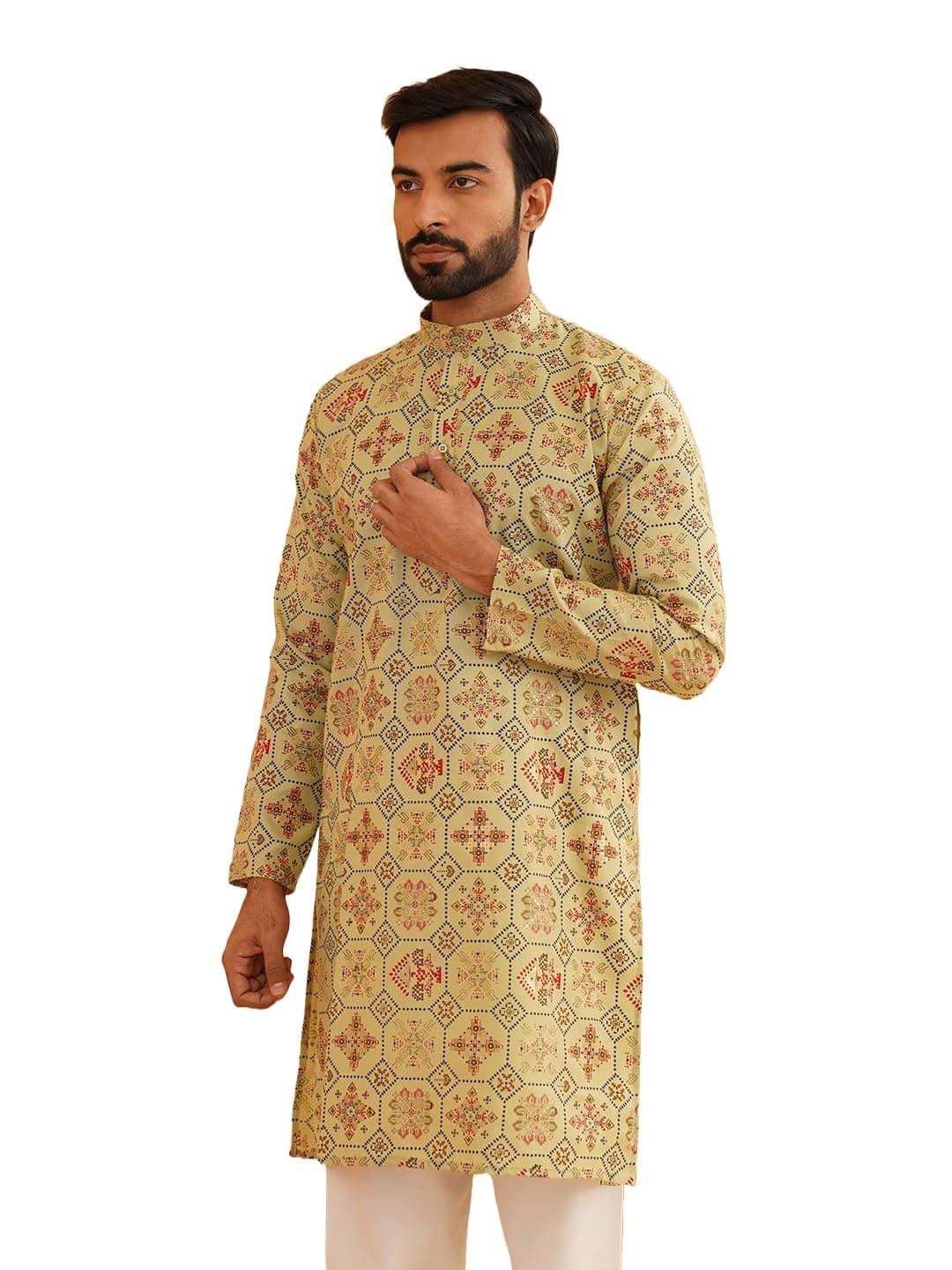 SOJANYA (Since 1958 Men's Cotton Blend Printed Pista Green Only Long Kurta Size:42