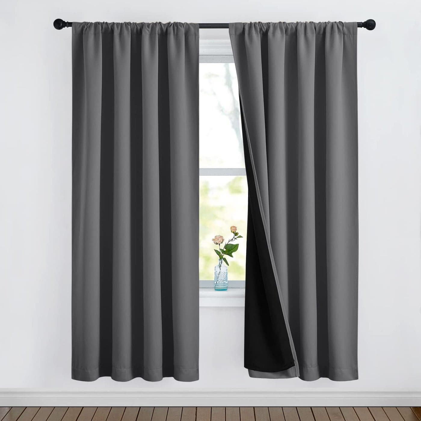NICETOWN Grey Full Shade Room Warming Curtain Panels Pair of Energy Smart Rod Pocket Blackout Drapes for Guest Room Window Thermal Insulated Guest Room Lined Window DressingGray 52 x 72 inch