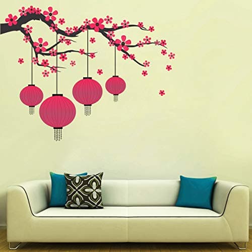 Decor Villa™ PVC Vinyl Tree with Lantern 3D Wall Sticker JUST Peel & Stick New Modern Art & Trendy Wall Stickers for Home Decoration, Living Room,Office Bedroom etc Size- 58 CM X 50 CM, Multicolor
