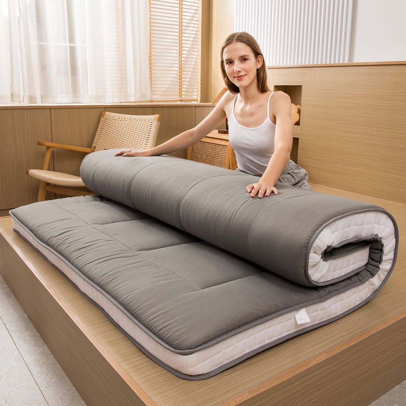 MAXYOYO King Futon Foam Mattress Topper Japanese Foldable Mattress Bed Extra Thick Folding Floor Couch for Adults Dark Grey King Size