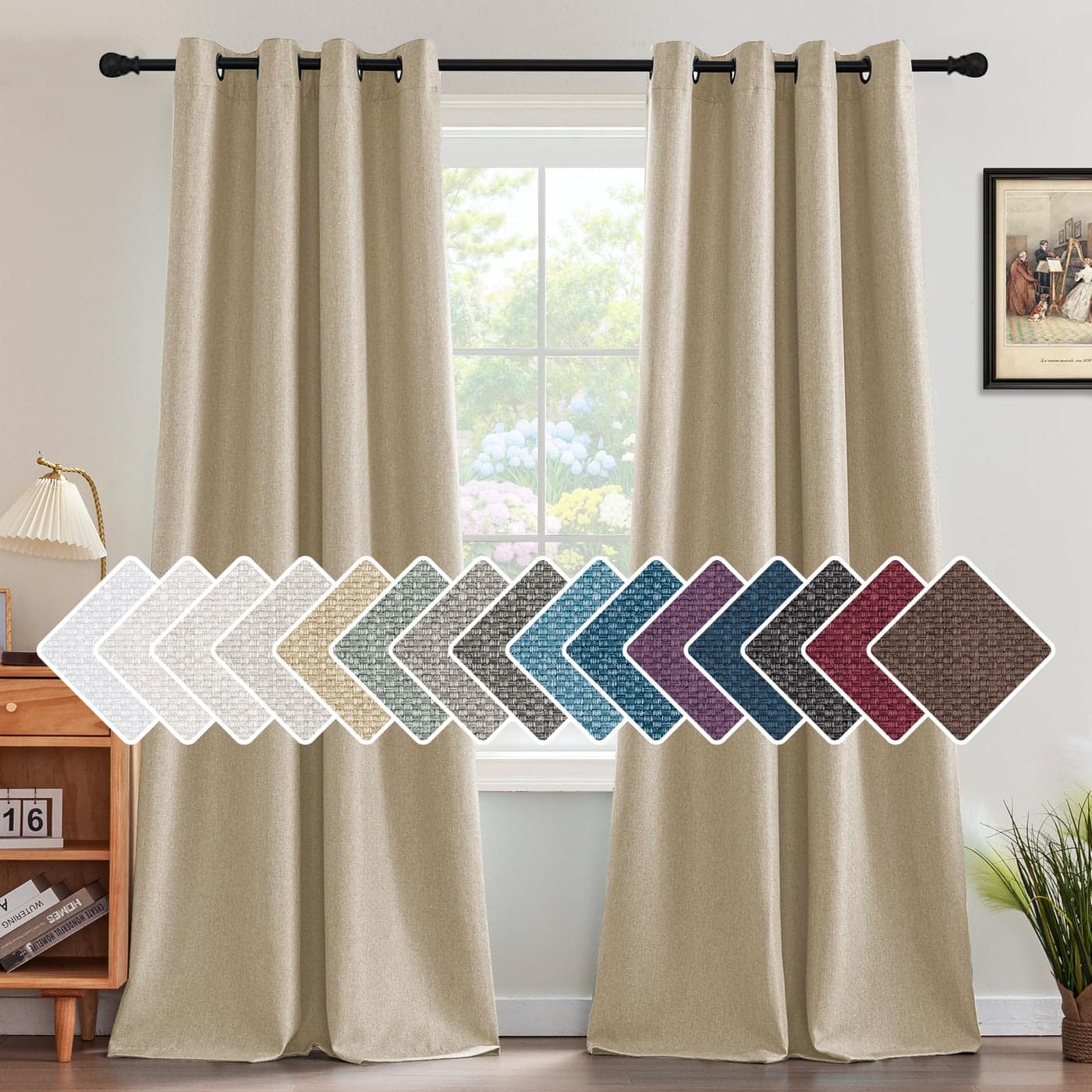 HVERSAILTEX Linen Blackout Curtain 96 Inches Long for BedroomLiving Room Thermal Insulated Grommet Linen Look Curtain Drapes Primitive Textured Burlap Effect Window Drapes 1 Panel Heather Beige