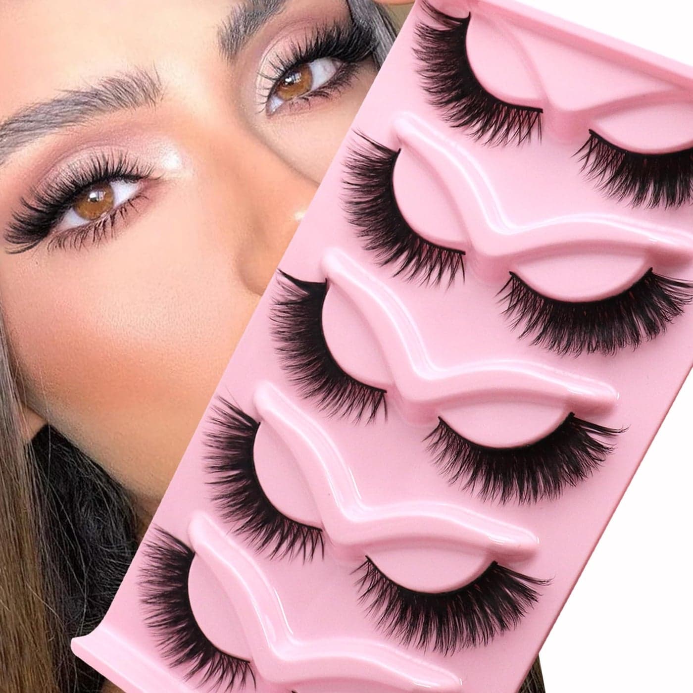 Veleasha Cat Eye Lashes Natural Look Fox False Eyelashes Gorgeous Wispy Lightweight Faux Mink Lashes for Doll Eye Makeup 5 Pairs Pack Charming