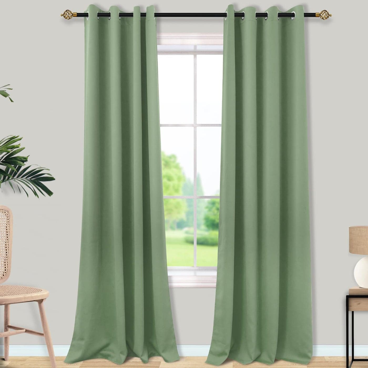 MrsNaturall Sage Green Grommet Blackout Curtains for Bedroom 52x96 Inch Length
