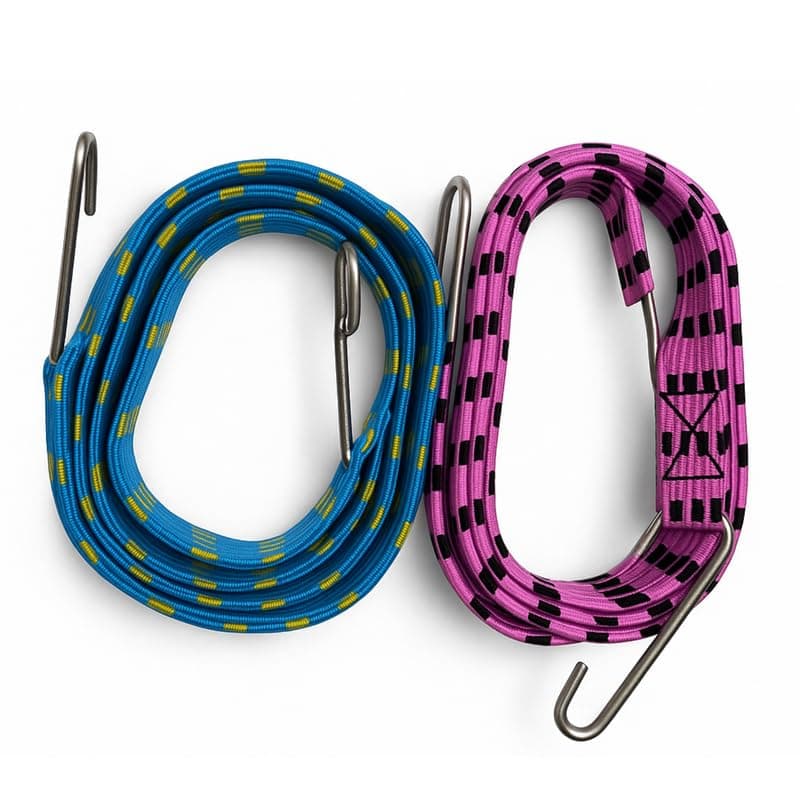 PINACO INDIA Heavy-Duty Bungee Cord | 2M to 3M Stretchable Elastic Rope with Steel Hooks | Adjustable Nylon Strap for Bike, Motorcycle & Cargo (Multicolour) (Bungee Cord 5, Pack of 2)