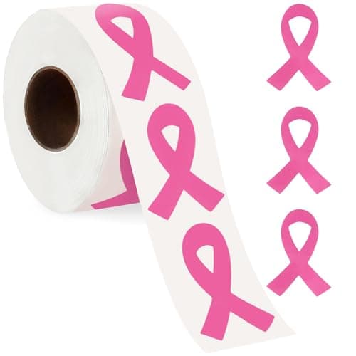FEBSNOW Pink Ribbon Stickers 600Pcs Breast Cancer Awareness Ribbon Stickers Self Adhesive Pink Ribbon Awareness Decal Sticker Envelope Sealer for Women Kid Girls Mom Office School Event Support Gifts