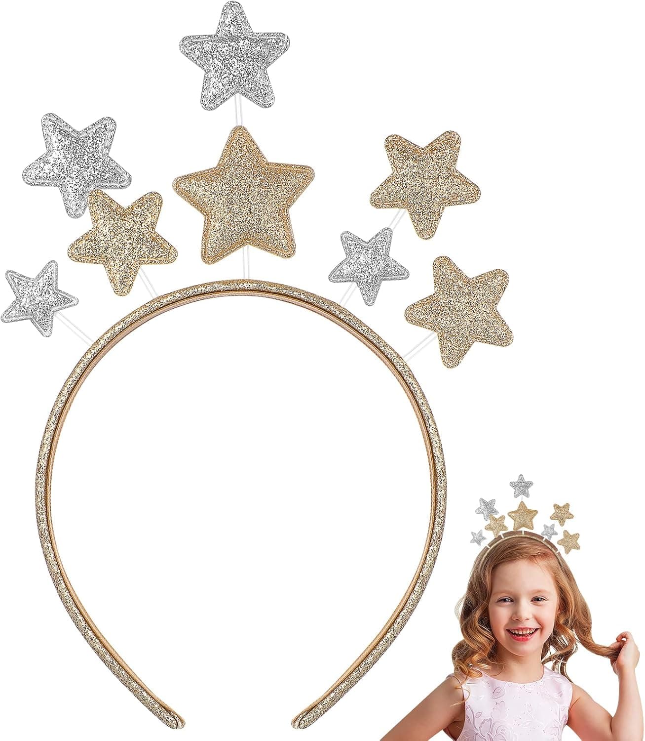 Minkissy Glitter Star Headband Star Headpiece Halloween Headband Funny Hairband Christmas Party Headwear Holiday Festival Hair Accessories for Girls Kids Women