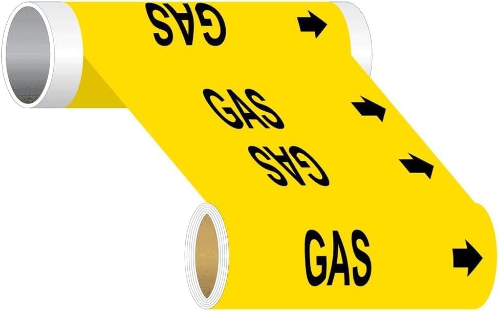 ComplianceSigns.com Gas (Black Legend On Yellow Background) Pipe Label Decal, 8x2 inch 5-Pack Vinyl for Pipe Markers Hazmat