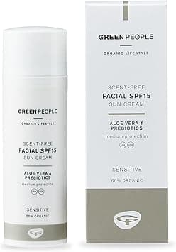 Green People Scent Free Facial SPF15 Sun Cream Suitable for Combination Sensitive Skin Paraben Free Sunscreen Organic Cruelty Free Vegan 50ml
