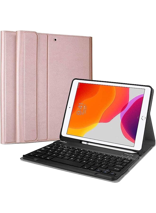 New Ipad 7Th Generation Case With Keyboard, Ipad 10.2 2019 Keyboard Case With Pencil Holder,Lightweight Smart Cover With Magnetically Detachable Wireless Keyboard For Ipad 7Th 10.2" -Rosegold