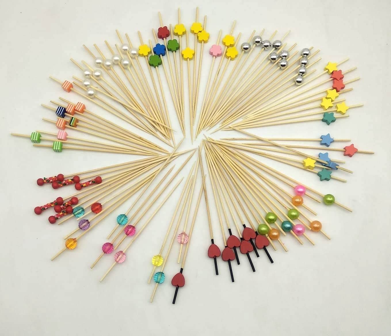 Adaamya 300 Pcs Cocktail Picks Cocktail Sticks Toothpicks Fruit Garnish Sticks Bamboo Toothpicks Party Supplies Mix Colors 300