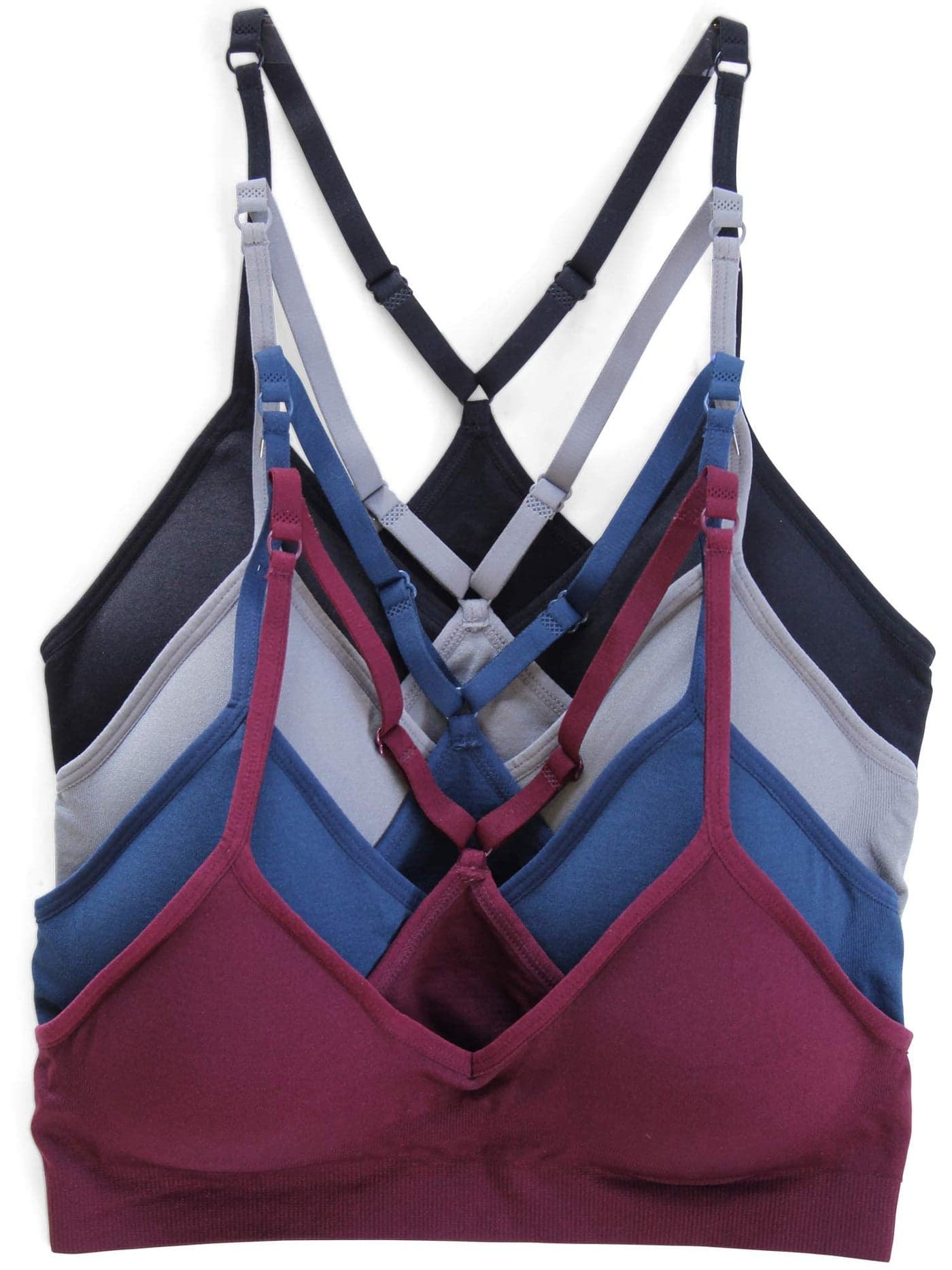 Kalon Womens 4 Pack Racerback Sports Bralette Seamless Wireless Comfort Bra Small Dark Basics
