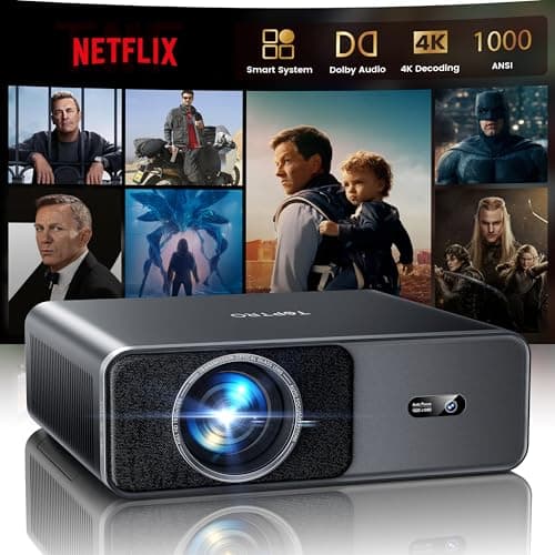 Smart Projector【1000 ANSI/Compatible with Netflix】4K Projector with WiFi 6 and 2-Way Bluetooth, AI Auto Focus & Keystone, 20W Dolby Audio,Built-in Apps,TOPTRO A1 Portable Proyector for Outdoor Movie