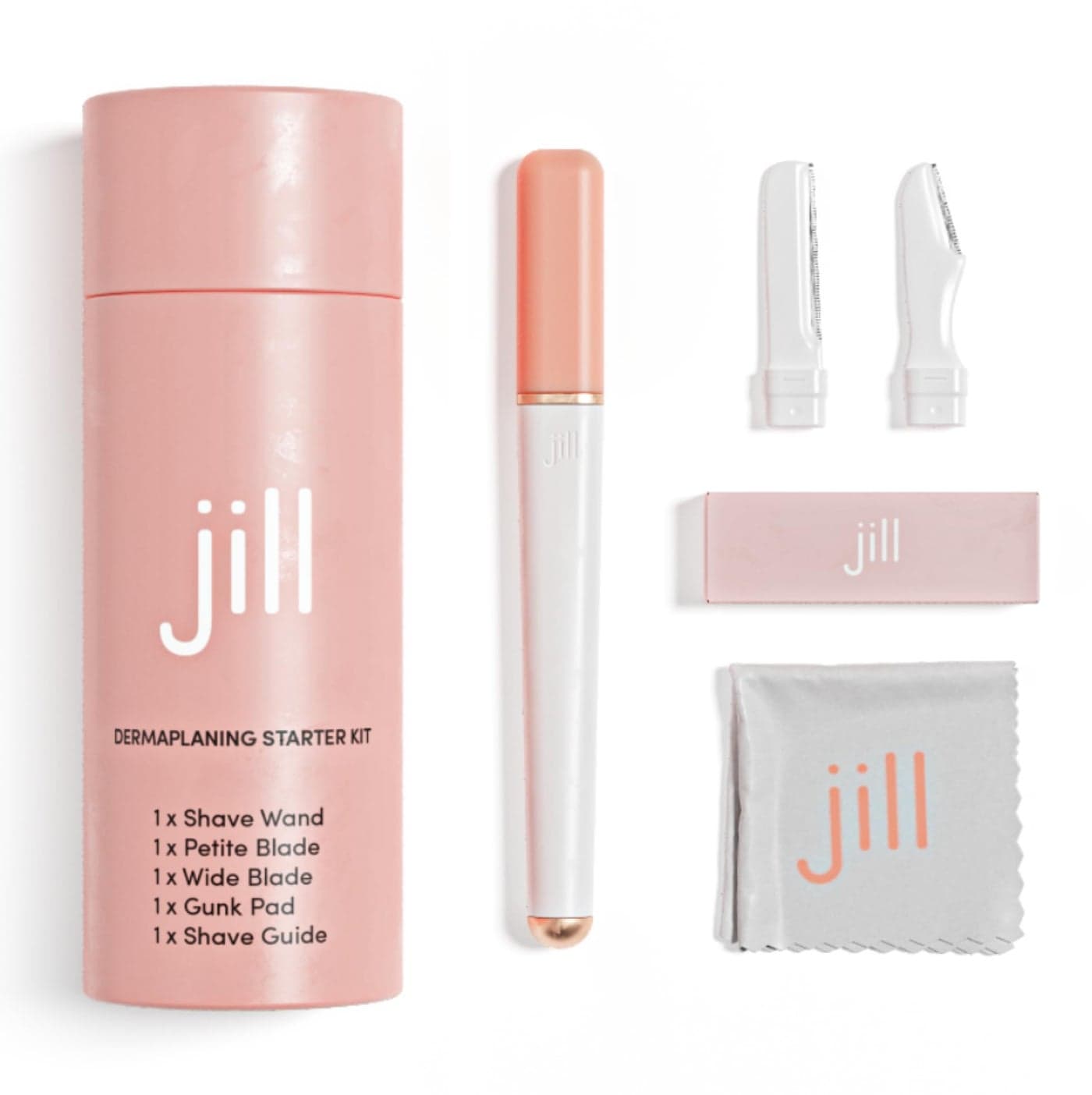 Jill Dermaplane Razor Trial Kit for Women | Facial Hair Removal Dermaplaning Kit Includes 1 Shave Wand, 2 Dermaplane Razors & Cleaning Cloth | Magic Spray Not Included | Supplies for 1 Shave