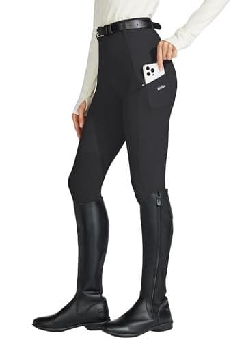 Willit Women's Horse Riding Pants Knee-Patch Equestrian Breeches Horseback Schooling Tights Zipper Pockets Black XL