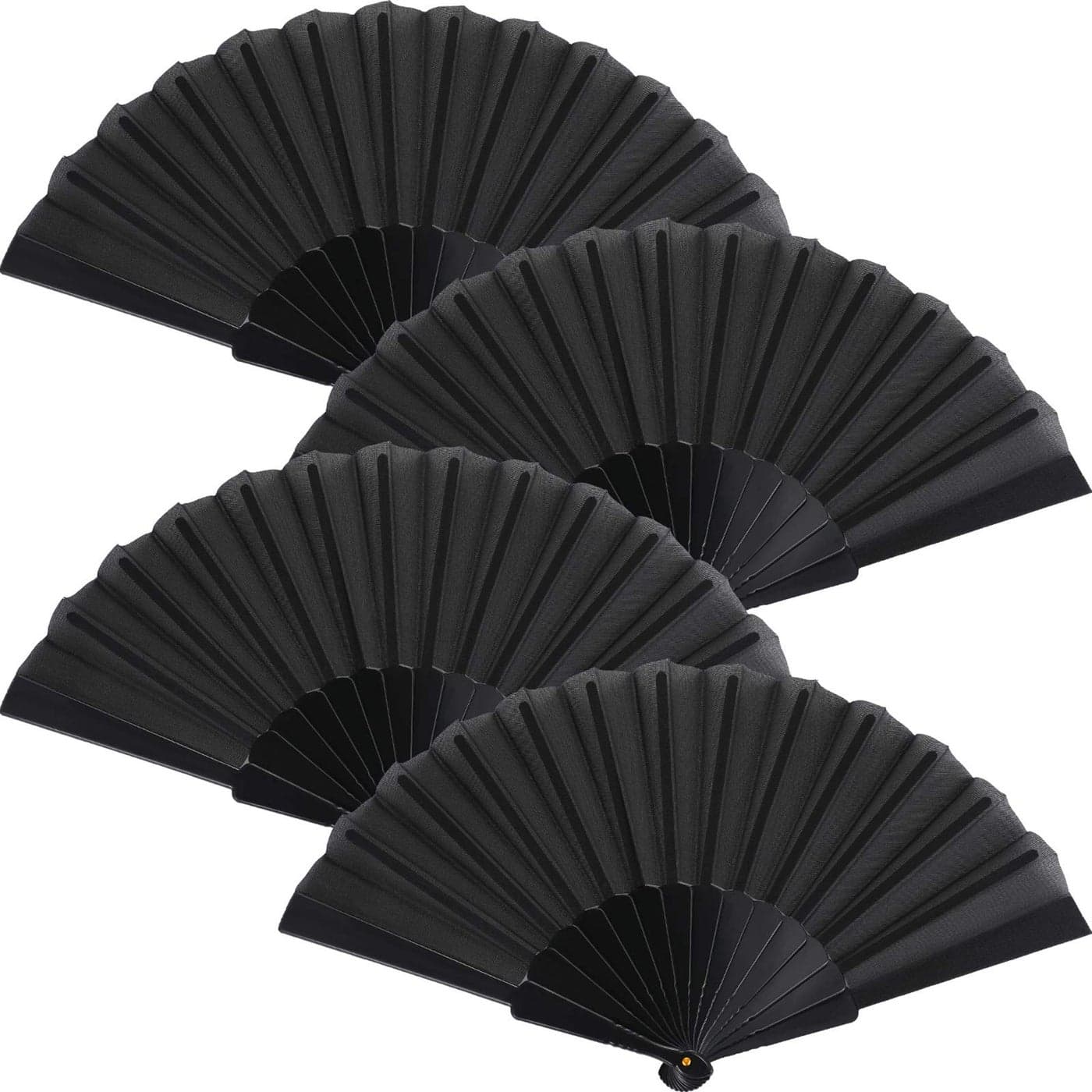 Blulu 4 Pieces Handheld Folding Fan Small Chinese Hand Fans in Oriental Cloth Fabric for Dancing Party Wedding Gifts Craft DIY Home DecorationsBlack