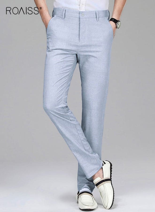 Men's Trousers Men Suit Pants Mens Thin Linen Dress Pants Male Straight Business Office Trousers Man Formal Straight-Leg Fit Pants with Tapered Ankles and Pockets for Men