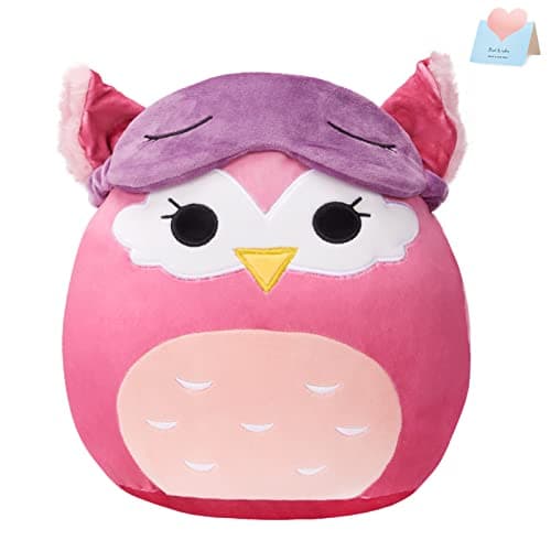BSTAOFY Cute Owl Soft Plush Pillow with Removable Eye Mask Squishy Owl Stuffed Animal Cushion Hugging Stretchy Nap Pillow Christmas Holiday Valentines Birthday Gifts for Toddlers Kids 12