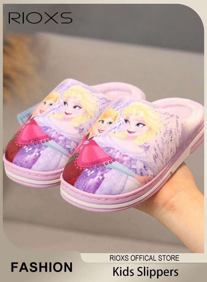 Girls Fuzzy Slippers, Cozy Fluffy Slippers for Toddler, Cute Cartoon Slides Slippers for Kids Girls, Soft Comfortable Fur Slip-on Shoes, Closed Toe House Slippers, Warm Plush Cotton Slipper, Lovely Princess Slipper Home Shoes, Non-slip Slippers for Indoor and Outdoor Wear, Pink Slippers for Spring F