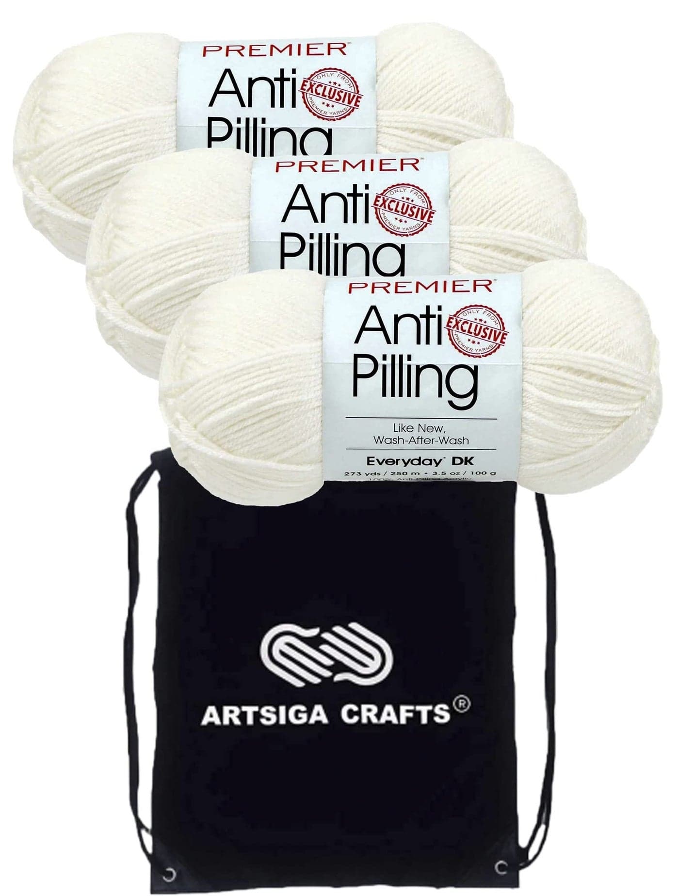 Premier Yarns AntiPilling Everyday DK Blush 110755 3Skeins Same Dye Lot DK Light Worsted 3 AntiPilling Acrylic Yarn for Crocheting and Knitting with Project Bag