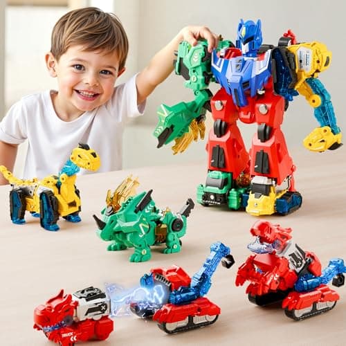 iPlay iLearn Kids Dinosaur Transforme Robot Toy Magnetic Construction Trucks Transform into Dinosaurs Toddler STEM Educational Learning Toy Cool Birthday Gifts for 3 4 5 6 7 8 Year Old Boy Girl