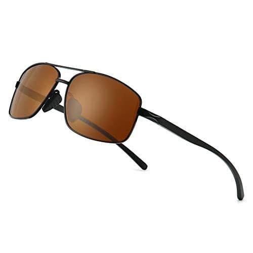 SUNGAIT Ultra Lightweight Rectangular Polarized Sunglasses Men UV400 Protection (Black Frame Brown Lens, 62) Metal Frame SGT458 HEKC