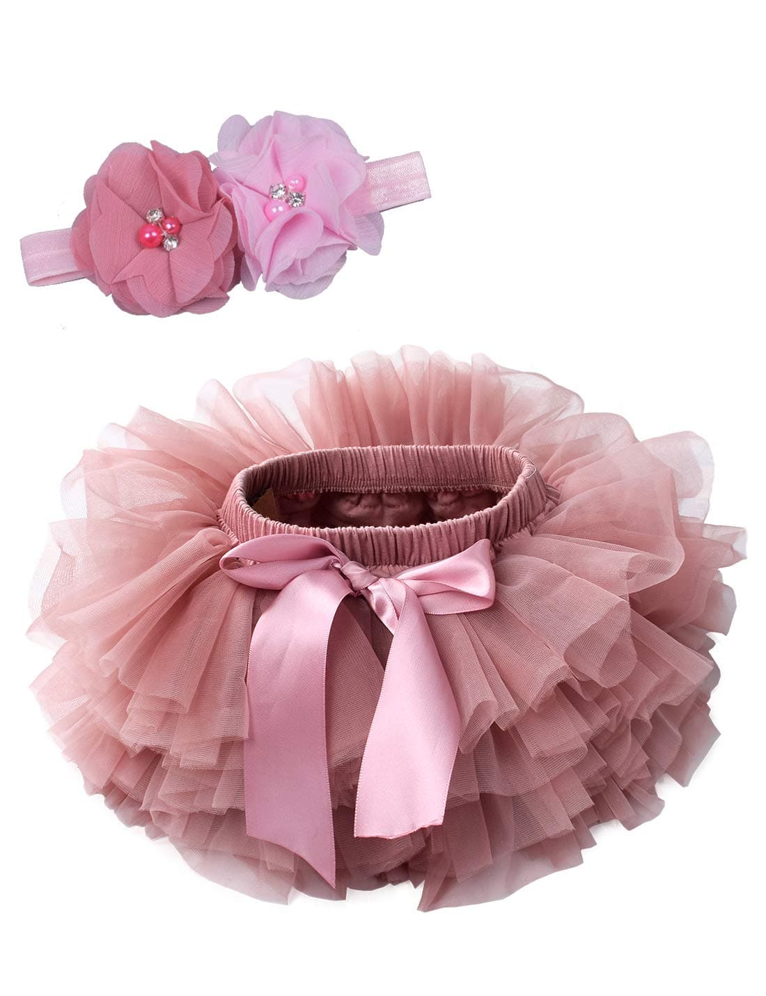 Toddle Tutu Skirt for Baby Girl with Diaper Cover, Soft Baby Tutu Dress with Flower Headband 3-6months Bean Sand