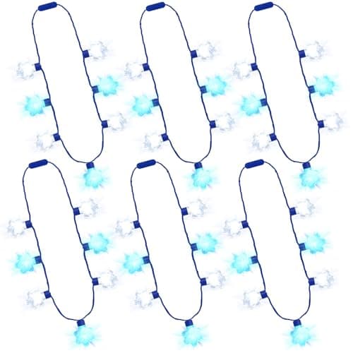 Traplace 6PCS Christmas Light Up Necklaces 3 Light Modes with 7 LED Bulbs Blue White Snowflakes Design Christmas Accessories Wearable Decor for Ugly Sweater Party Supplies Xmas Party Favors