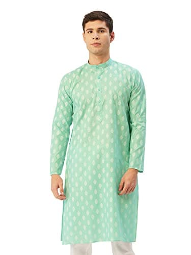 Jompers Men's Cotton Floral Printed Kurta. (Green, L)