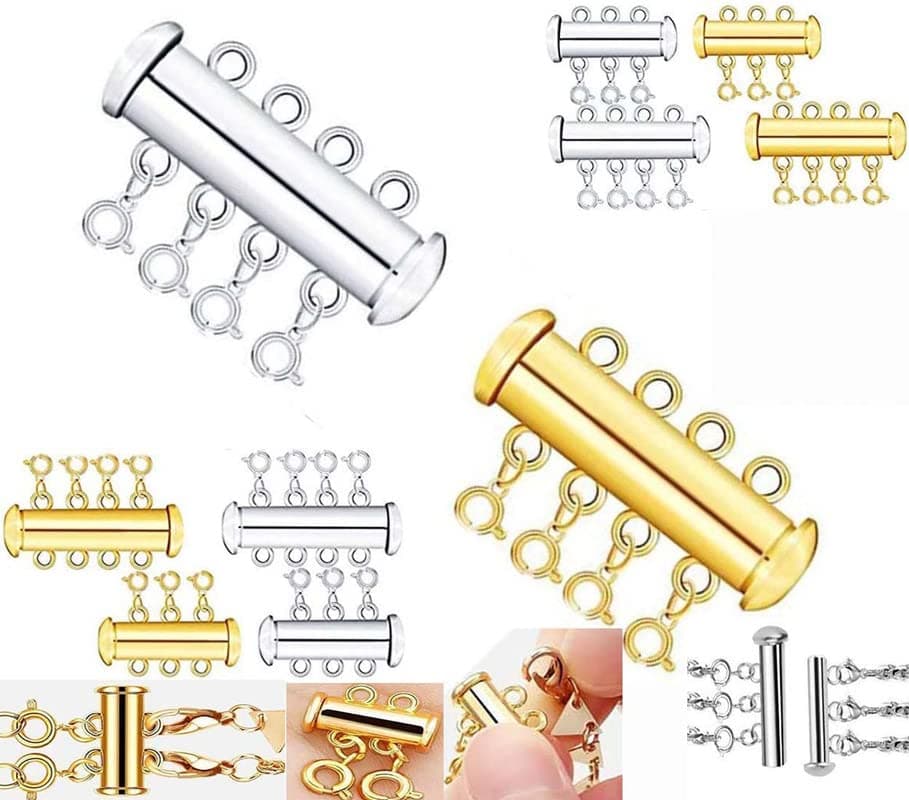 DIY Crafts Pack of 4 Pcs, Gold 4/3 Hole, As Image Big Pieces Unsorted Sizes Slide Magnetic Clasp Connectors Tube Multi Strands Clasps Necklace Bracelet Chain Exten(Pack of 4 Pcs, Gold 4/3 Hole)