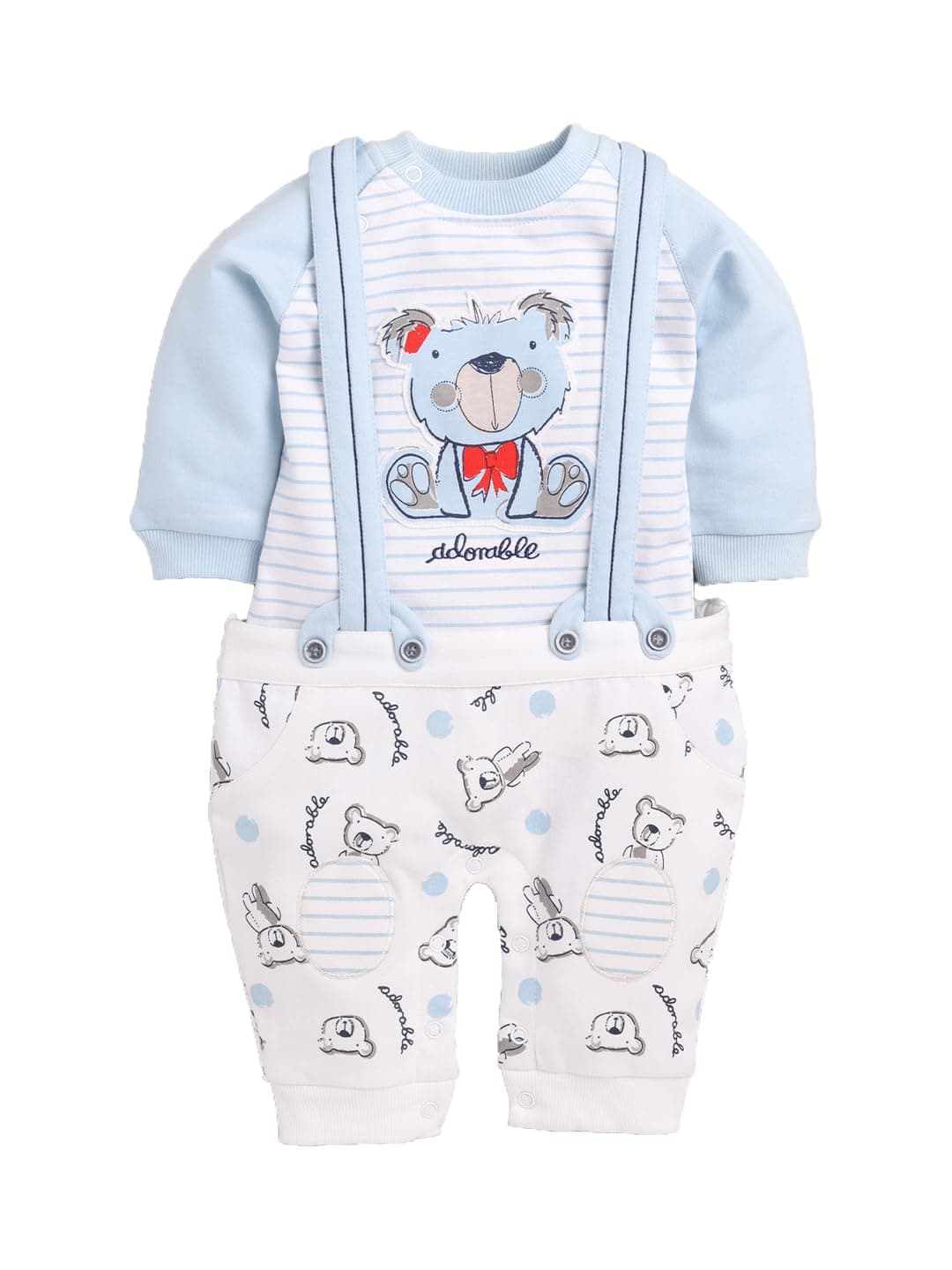 BABY GO Full Sleeve Casual Cotton Dungaree Dress for Baby Boys (3-6 Months, Sky)