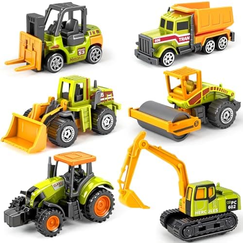 6 Pack Farm Tractor Toy Easter Basket Stuffers Diecast Mini Farm Tractors Construction Toy Trucks for Kids Boys Age 35 6 7 Excavator Forklift Dump Truck Toddlers Birthday Easter Gifts