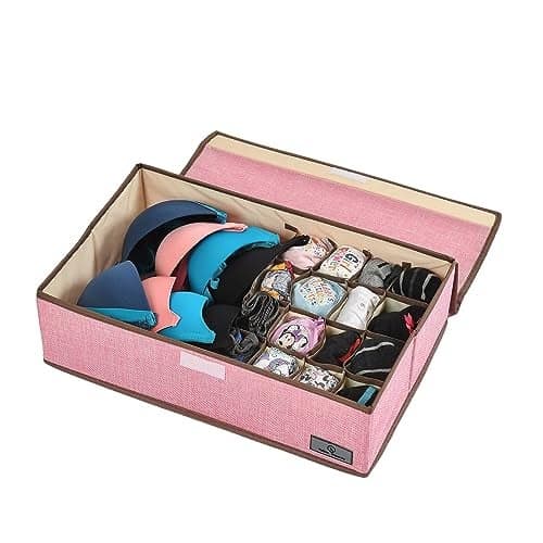 Yellow Weaves Undergarments Organizer For Women | Clothes Organizer For Wardrobe | Drawer Organizer | Storage Box For Clothes Innerwear Bra Panty Socks Ties - Pink - Polyester, Clothing