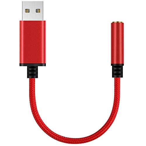 USB to 3.5 mm Jack Audio Headset Adapter Cable 0.6 Feet,External Stereo Sound Card Supported USB to TRRS 4-Pole aux Port Headphones, Compatible with Laptop,PC, Mac, PS4, Desktops etc (Red)