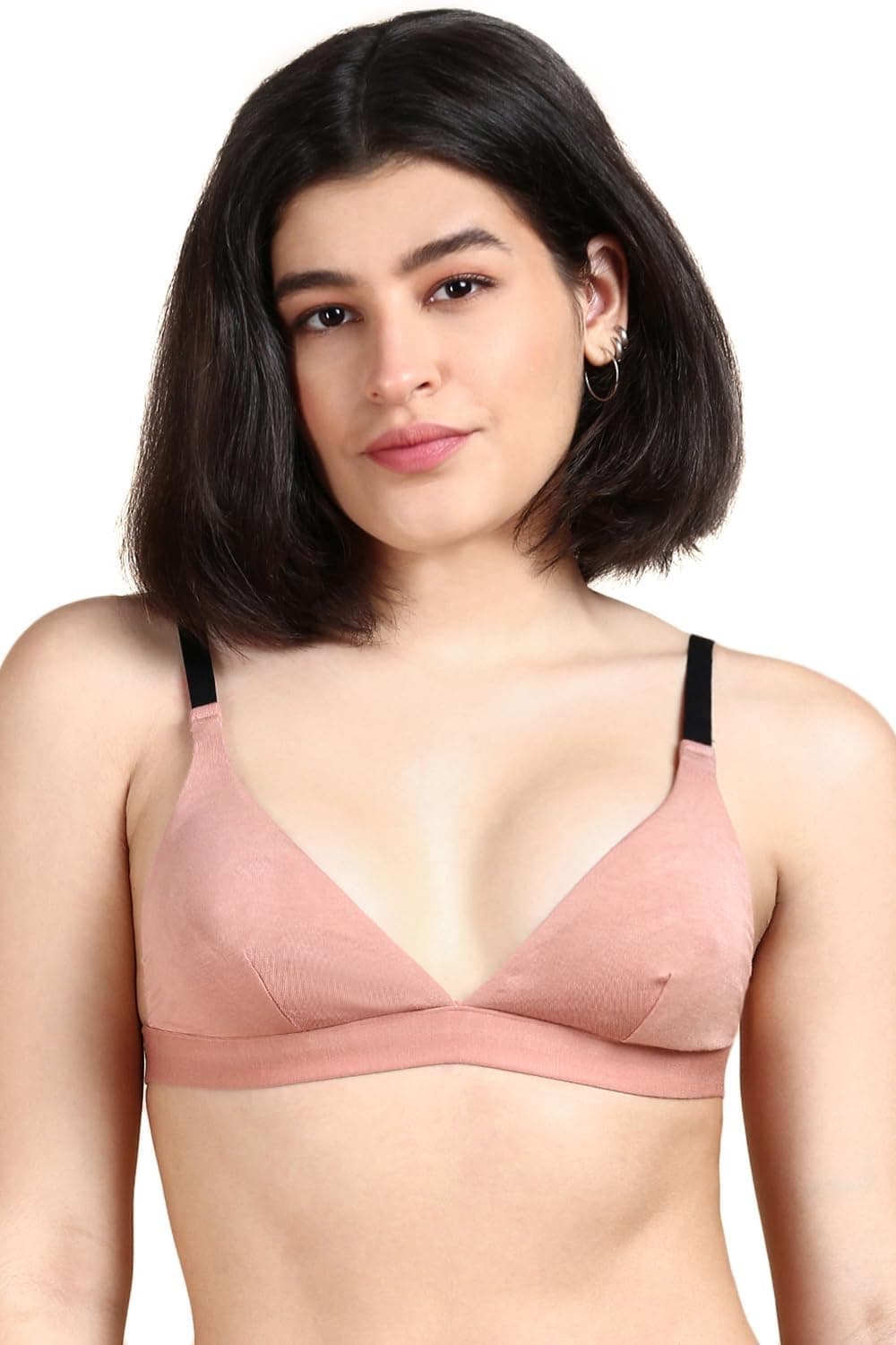 &Circus PureSoft True Fit Triangle Non Padded Bra for Women | Deep Neck Plunge Bra for Women | Triangle Low Coverage Bra | Almond Nude, XL