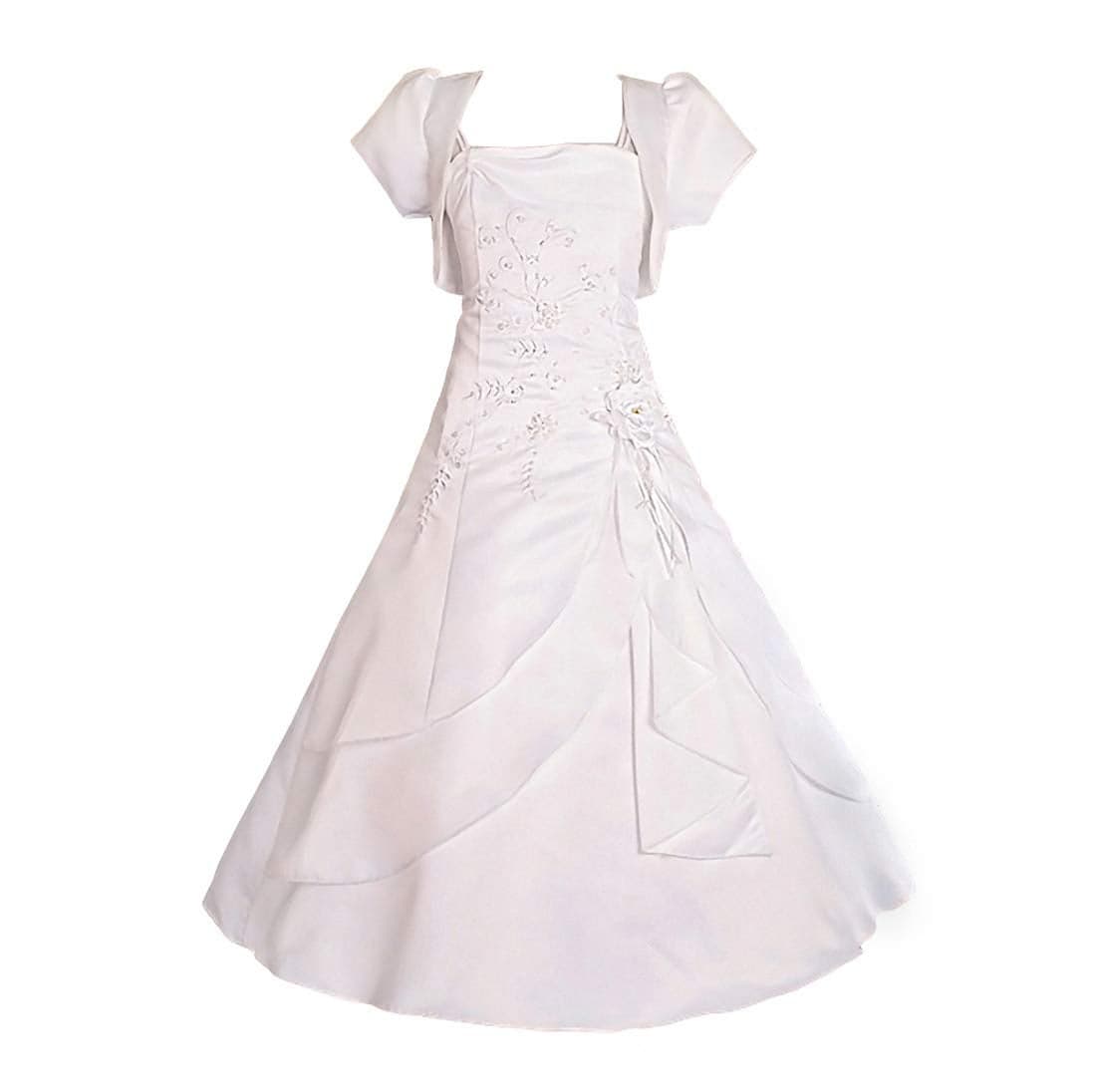 Dressy Daisy Girls Beaded Special Occasion Dresses Wedding Flower Girls White Gown Communion Satin Outfits with Bolero Size 89