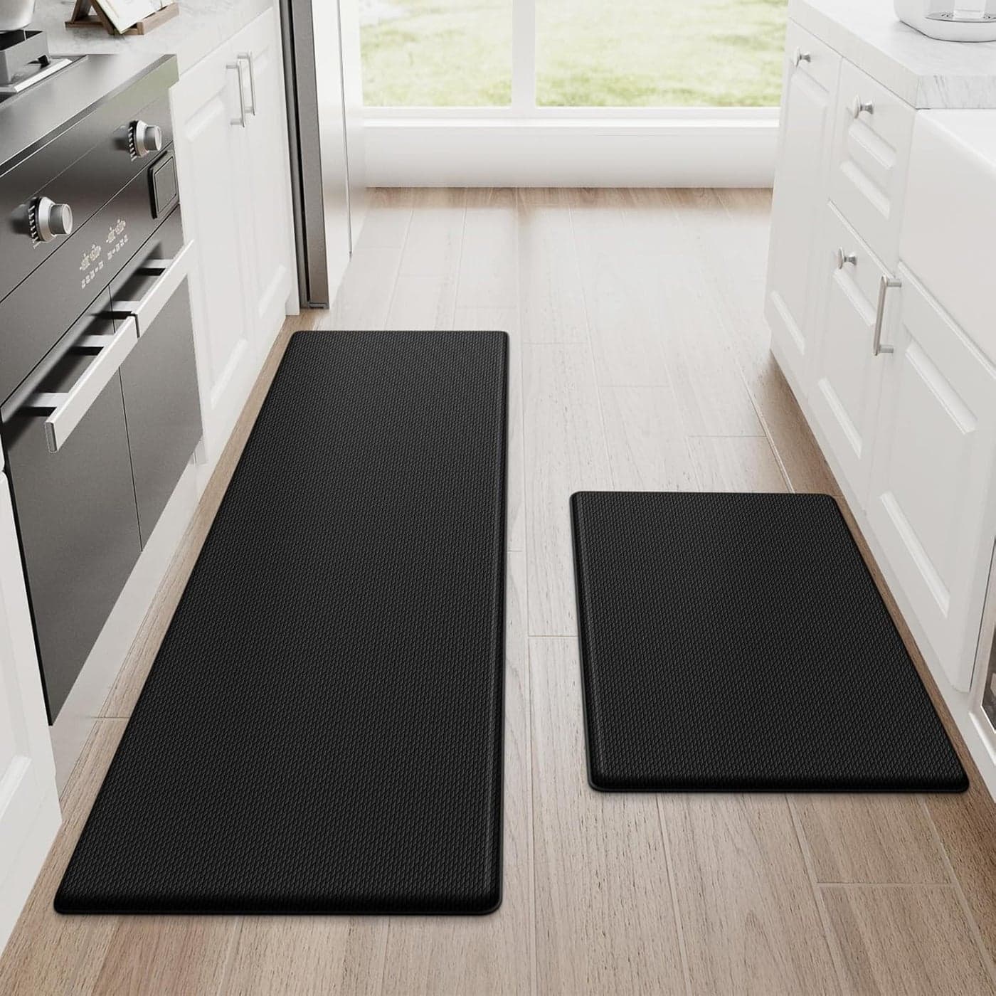 StepRite Kitchen Mat 2PCS Kitchen Rugs Cushioned Anti Fatigue Kitchen Mats for Floor NonSlip Standing Desk Mat Waterproof Kitchen Rug Set for Kitchen Floor Office 17 47 17 30 Black