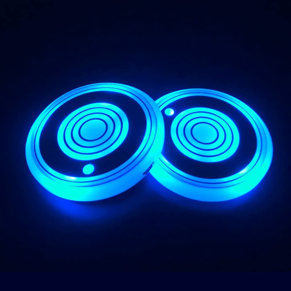 LED Car Cup Holder Lights 7 Colors Changing USB Charging Mat Waterproof Cup Pad LED Interior Atmosphere Lamp Decoration Light Inside Car Lighting Accessories 2pcs
