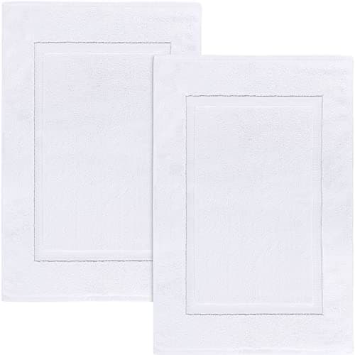 Utopia Towels Cotton Banded Rug Bath Mats Not a Bathroom Rug 21 by 34 Inches 100 Ring Spun Cotton Highly Absorbent Shower Bathroom Floor Mat White 2 Pack