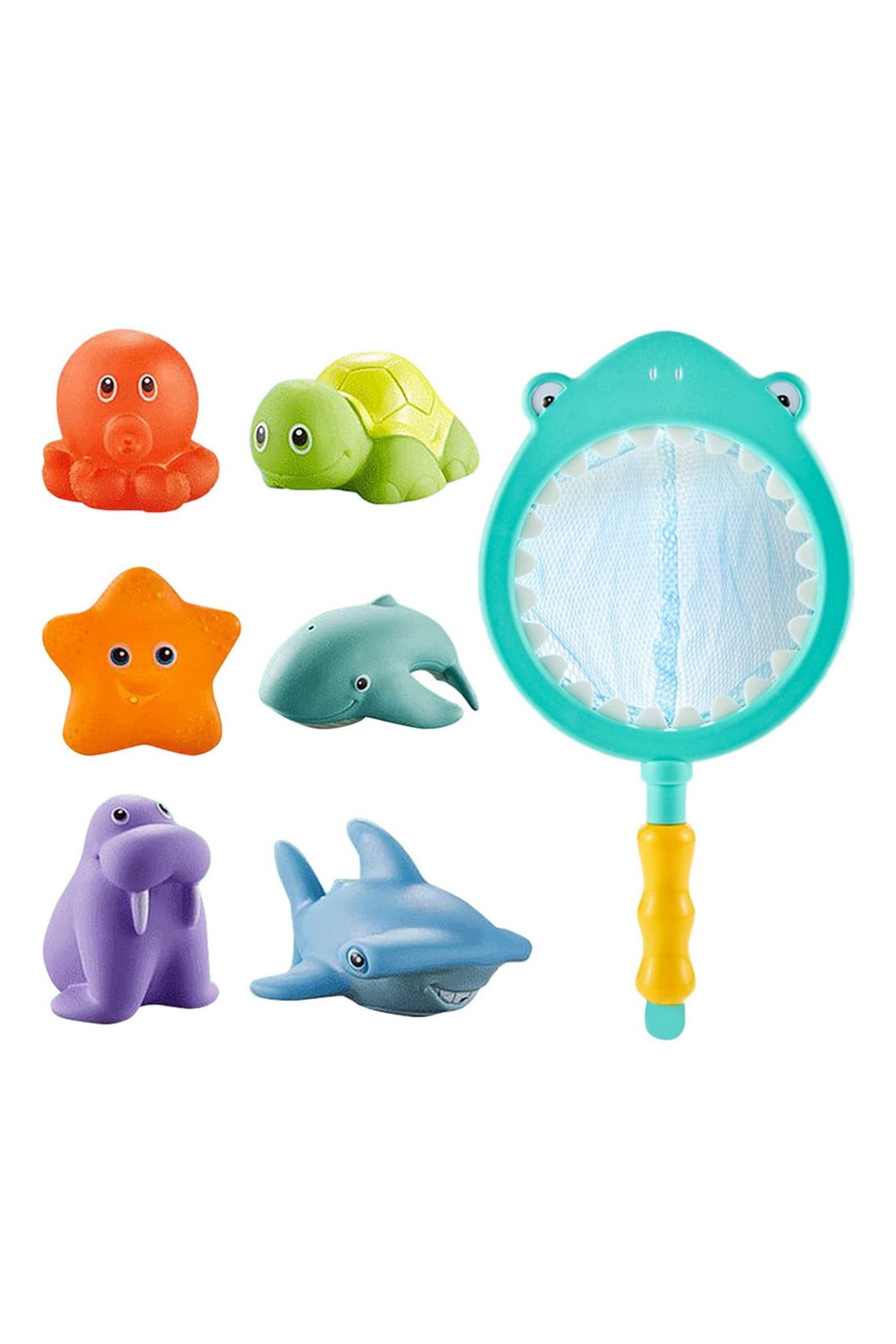 7PCS Baby Bath Toys Creative Spray Water Shower Toys Kids Sharks Fishing Net Set Color Changing Pinch Animal Dolls Bath Time Fun Gift for Toddlers