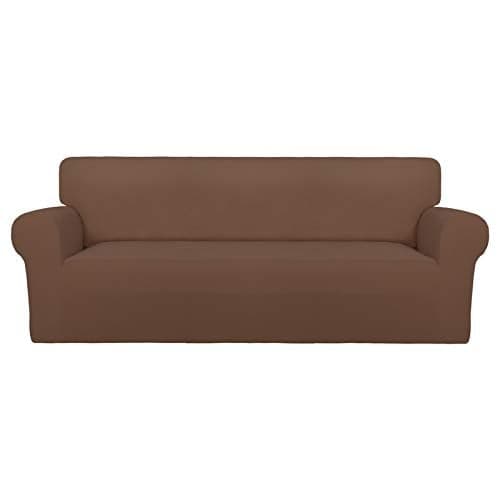 PureFit Super Stretch Sofa Slipcover – Spandex Non Slip Soft Couch Sofa Cover, Washable Furniture Protector with Non Skid Foam and Elastic Bottom for Kids, Pets (Sofa, Brown)