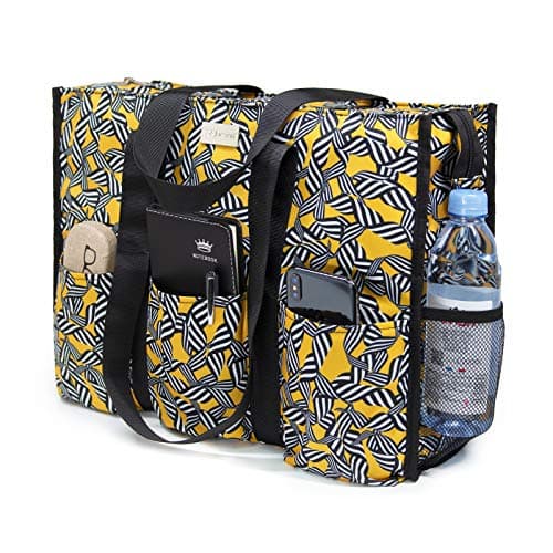 TOPDesign Utility Water Resistant Tote Bag with 13 Exterior & Interior Pockets, Top Zipper Closure & Thick Bottom Support, for Working Women, Teachers, Nurses, Accountants (Zebra)