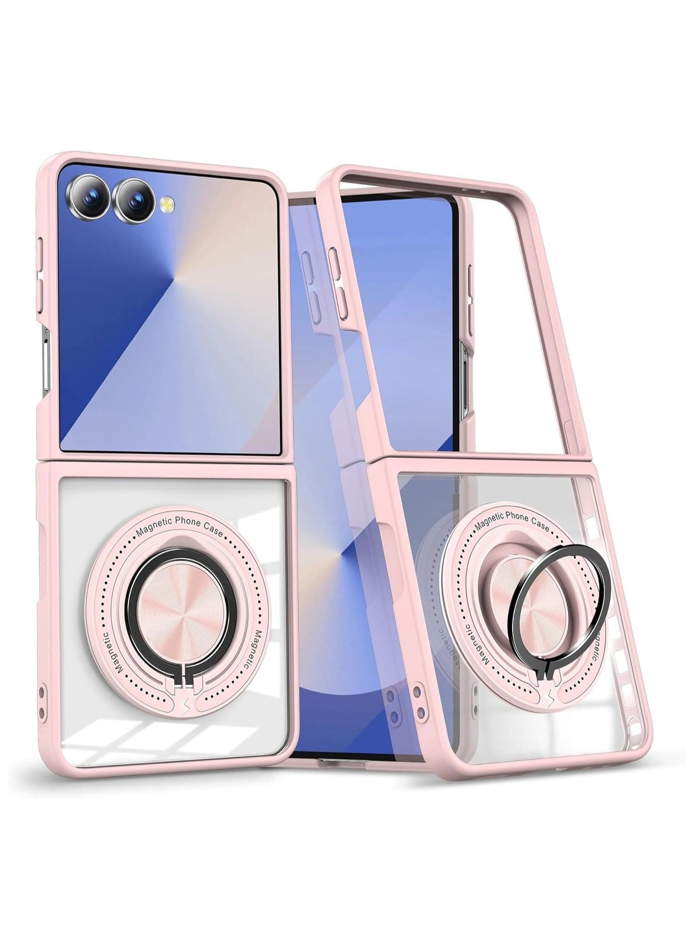 Compatible with Samsung Galaxy Z Flip 7 5G Transparent Magnetic Protective Case, Metal Ring Slim Military-Grade Shockproof Hard Back Cover, Suitable for Flip7