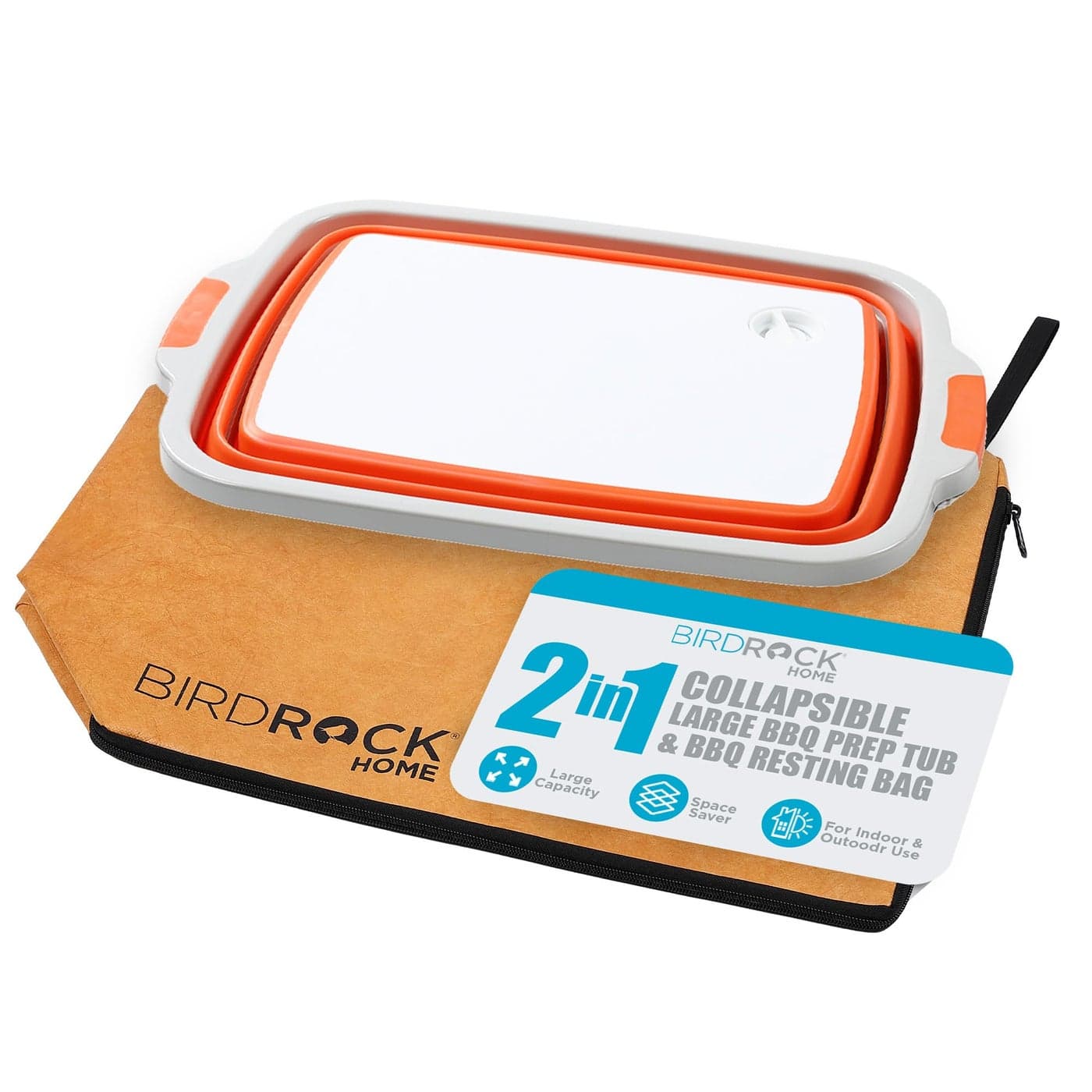 BIRDROCK HOME Collapsible Large BBQ Prep Tub BBQ Resting Bag MultiFunction Grill Caddy wColander Lid Portable Silicone Dish Bowl for Picnic Tailgate Camping
